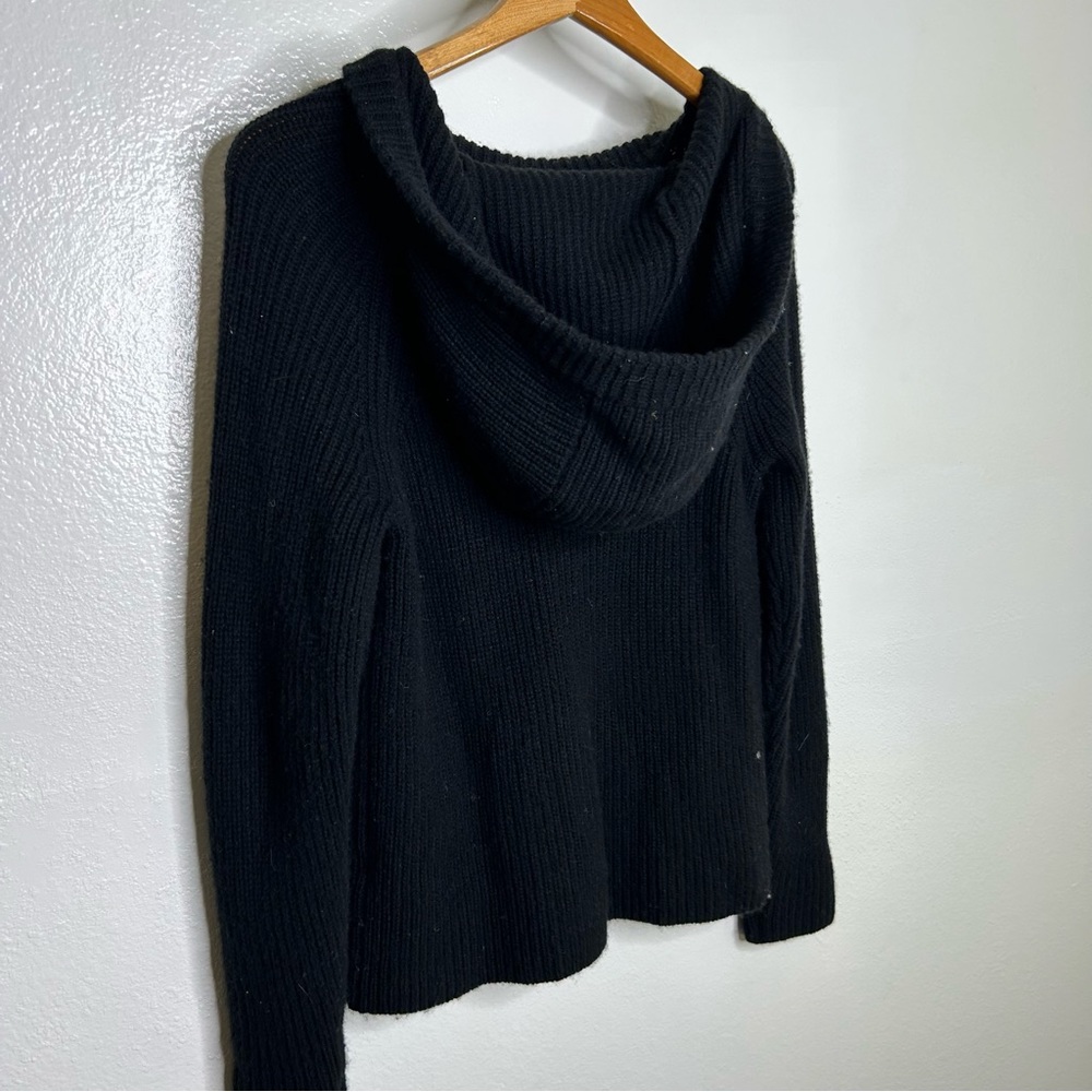 VINCE Cashmere Wool Ribbed Hooded Pullover Sweater Black S - Picture 7 of 12